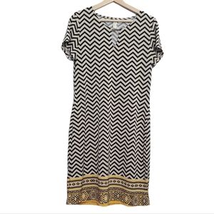 Chevron Cream and Black Midi Dress sz M
